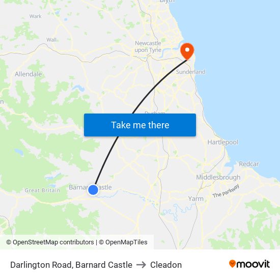 Darlington Road, Barnard Castle to Cleadon map