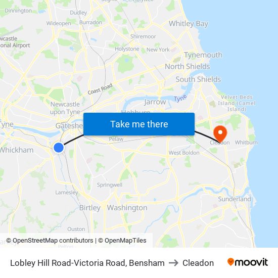 Lobley Hill Road-Victoria Road, Bensham to Cleadon map