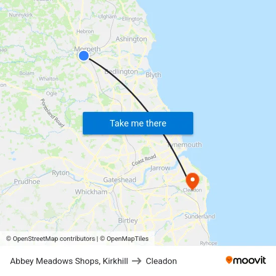 Abbey Meadows Shops, Kirkhill to Cleadon map