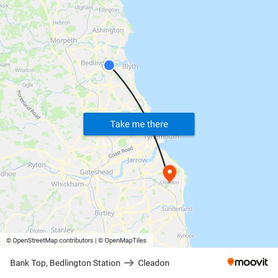 Bank Top, Bedlington Station to Cleadon map