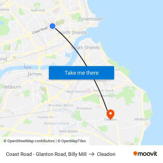 Coast Road - Glanton Road, Billy Mill to Cleadon map