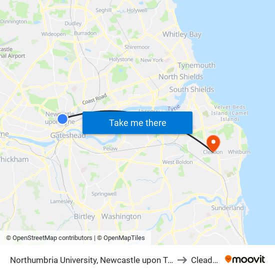 Northumbria University, Newcastle upon Tyne to Cleadon map