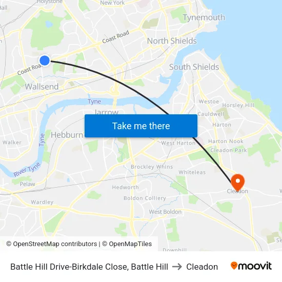 Battle Hill Drive-Birkdale Close, Battle Hill to Cleadon map