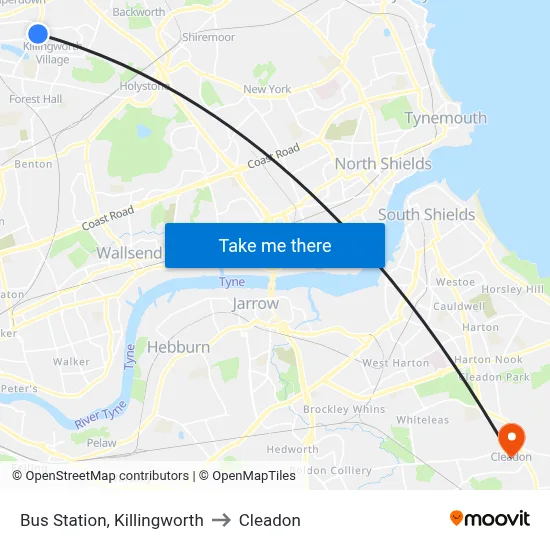 Bus Station, Killingworth to Cleadon map