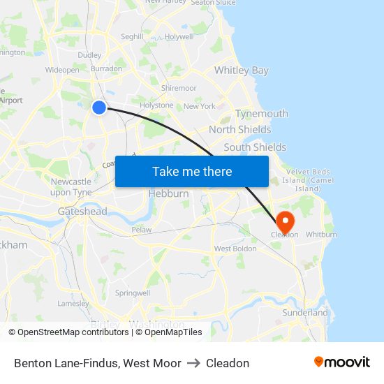 Benton Lane-Findus, West Moor to Cleadon map