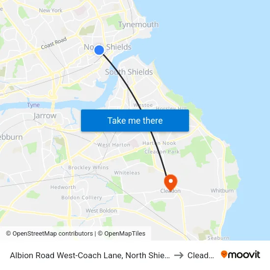Albion Road West-Coach Lane, North Shields to Cleadon map