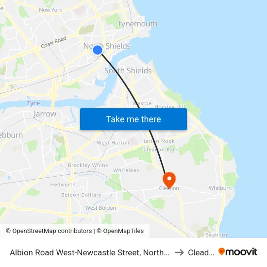 Albion Road West-Newcastle Street, North Shields to Cleadon map