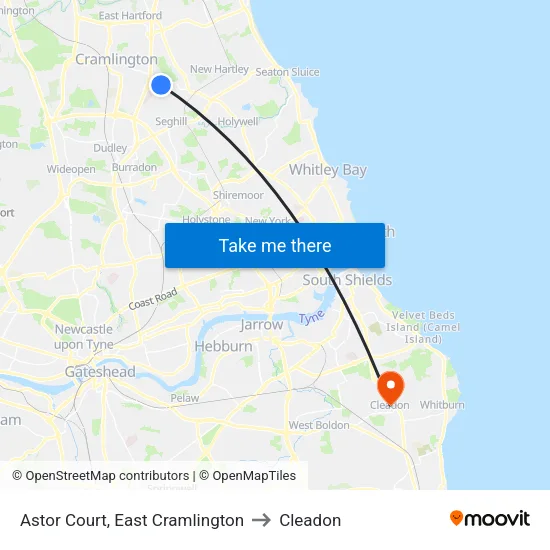Astor Court, East Cramlington to Cleadon map