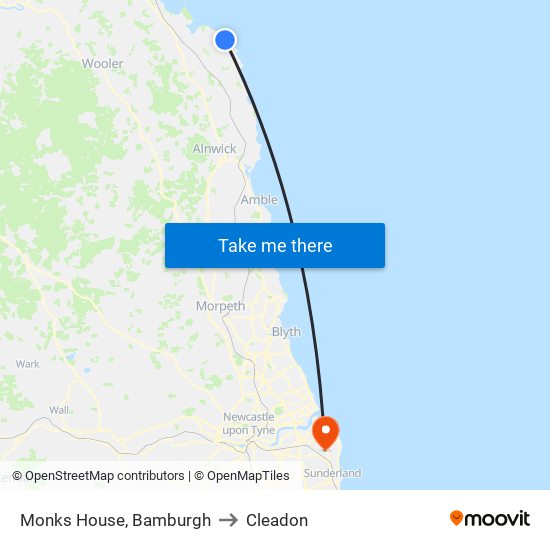 Monks House, Bamburgh to Cleadon map