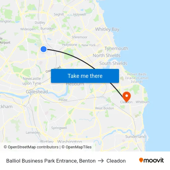 Balliol Business Park Entrance, Benton to Cleadon map