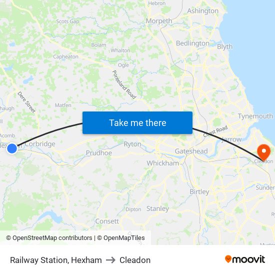 Railway Station, Hexham to Cleadon map