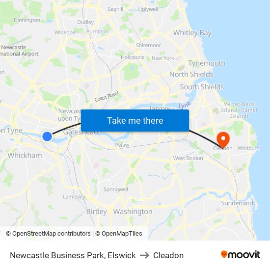 Newcastle Business Park, Elswick to Cleadon map
