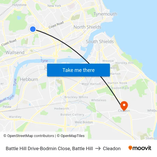 Battle Hill Drive-Bodmin Close, Battle Hill to Cleadon map