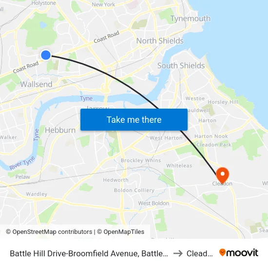 Battle Hill Drive-Broomfield Avenue, Battle Hill to Cleadon map