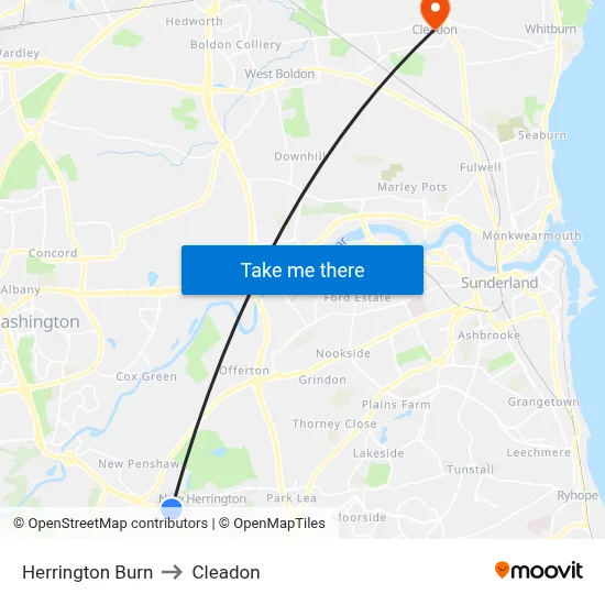 Herrington Burn to Cleadon map