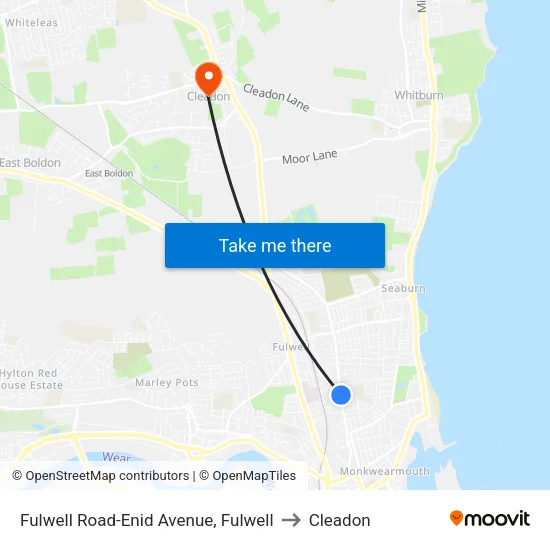 Fulwell Road-Enid Avenue, Fulwell to Cleadon map