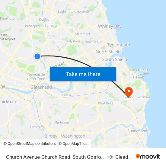 Church Avenue-Church Road, South Gosforth to Cleadon map