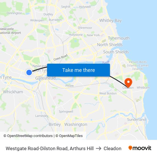 Westgate Road-Dilston Road, Arthurs Hill to Cleadon map