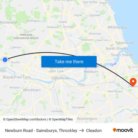 Newburn Road - Sainsburys, Throckley to Cleadon map