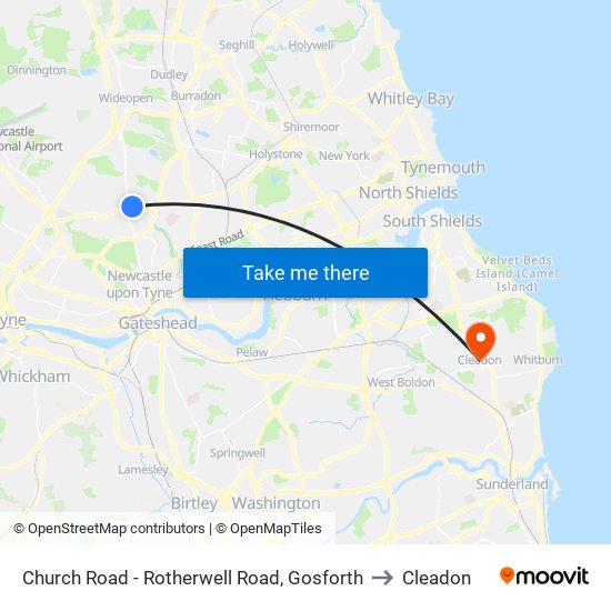 Church Road - Rotherwell Road, Gosforth to Cleadon map