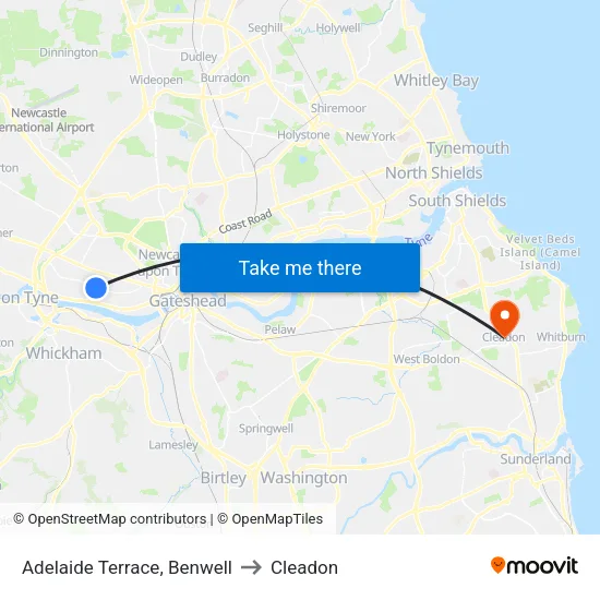 Adelaide Terrace, Benwell to Cleadon map