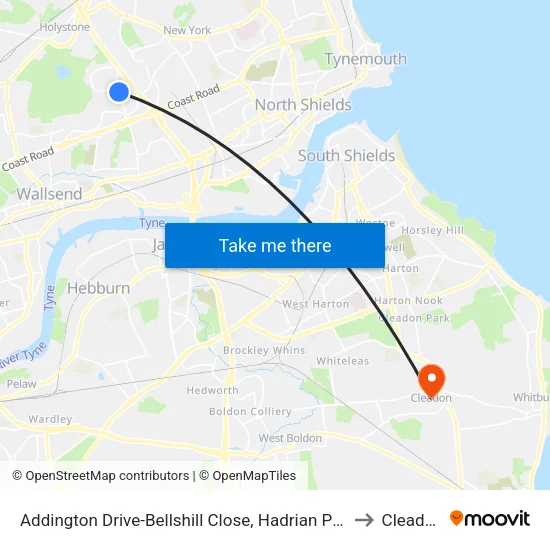 Addington Drive-Bellshill Close, Hadrian Park to Cleadon map