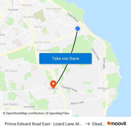 Prince Edward Road East - Lizard Lane, Marsden to Cleadon map