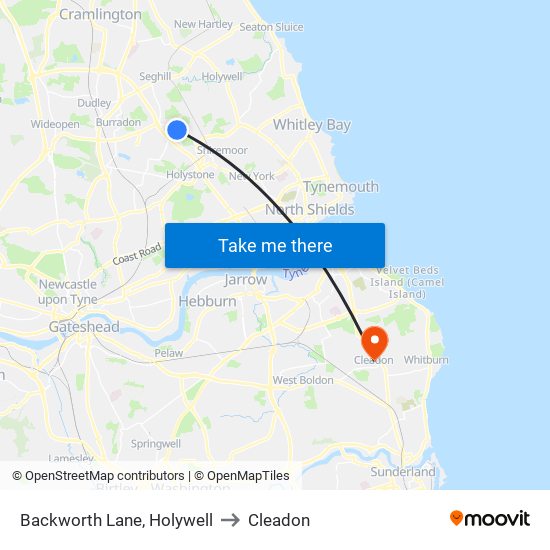 Backworth Lane, Holywell to Cleadon map