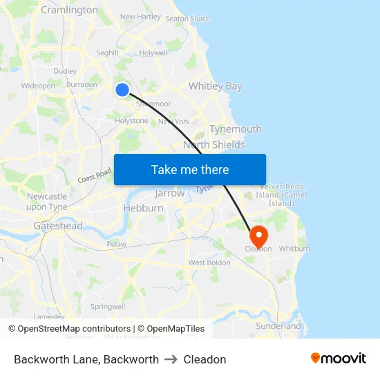 Backworth Lane, Backworth to Cleadon map