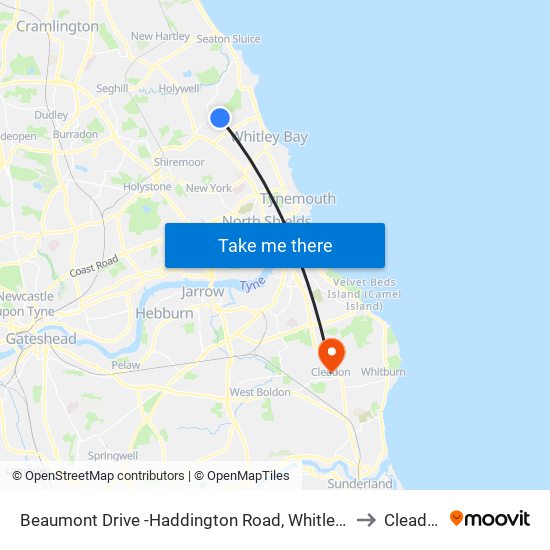 Beaumont Drive -Haddington Road, Whitley Bay to Cleadon map