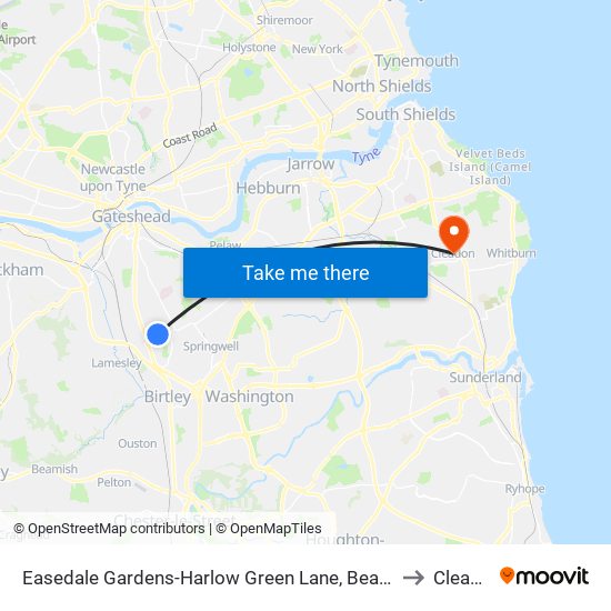 Easedale Gardens-Harlow Green Lane, Beacon Lough to Cleadon map