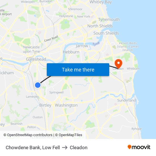 Chowdene Bank, Low Fell to Cleadon map