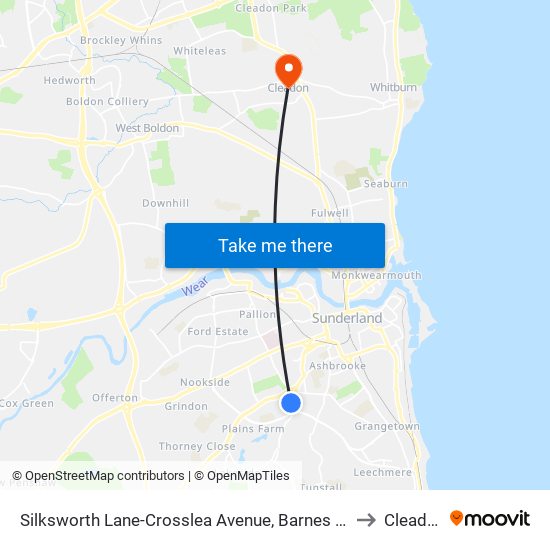 Silksworth Lane-Crosslea Avenue, Barnes Park to Cleadon map