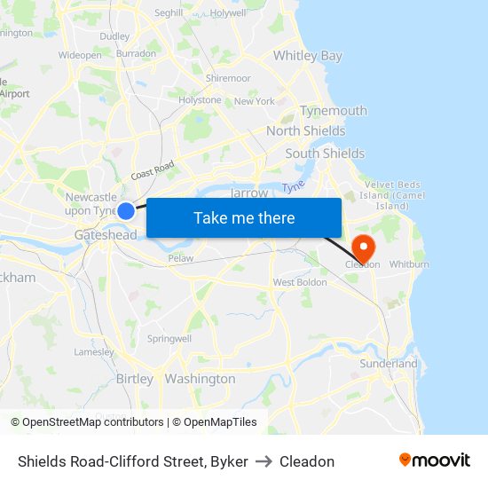 Shields Road-Clifford Street, Byker to Cleadon map