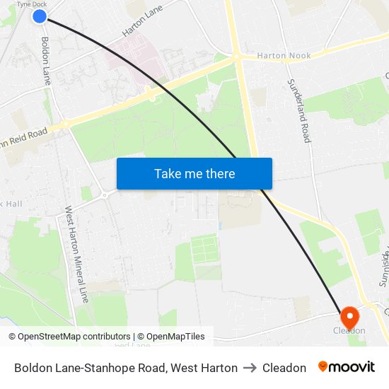 Boldon Lane-Stanhope Road, West Harton to Cleadon map
