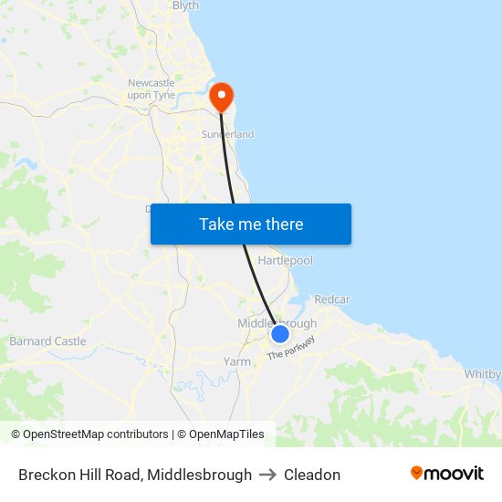 Breckon Hill Road, Middlesbrough to Cleadon map