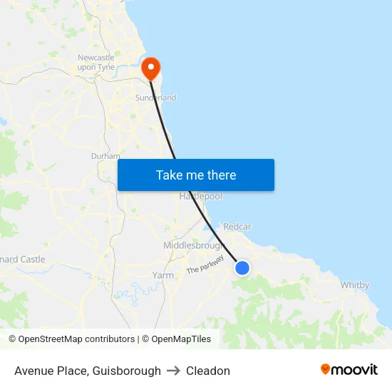 Avenue Place, Guisborough to Cleadon map