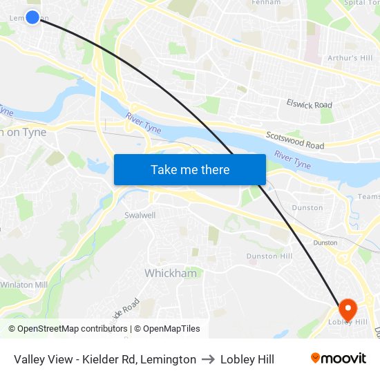 Valley View - Kielder Rd, Lemington to Lobley Hill map