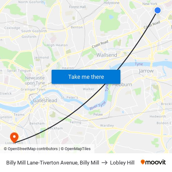 Billy Mill Lane-Tiverton Avenue, Billy Mill to Lobley Hill map