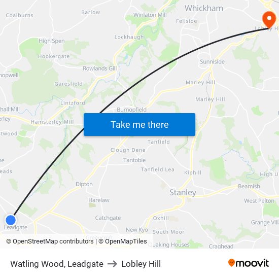 Watling Wood, Leadgate to Lobley Hill map