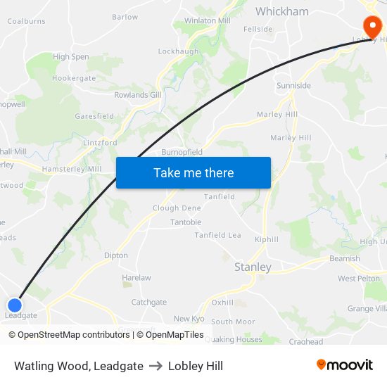 Watling Wood, Leadgate to Lobley Hill map