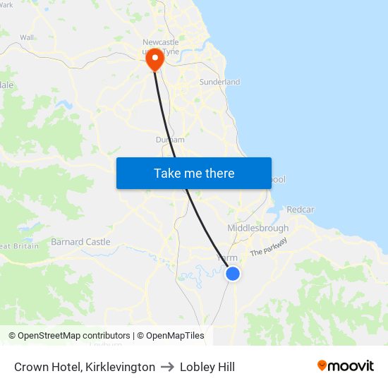 Crown Hotel, Kirklevington to Lobley Hill map