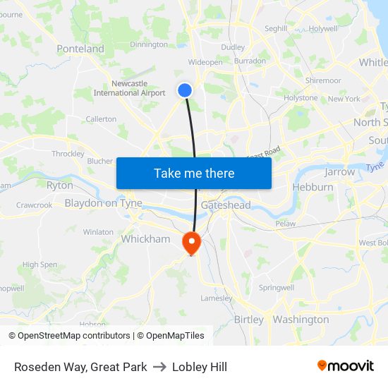 Roseden Way, Great Park to Lobley Hill map