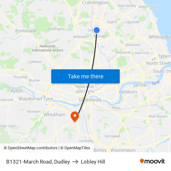 B1321-March Road, Dudley to Lobley Hill map