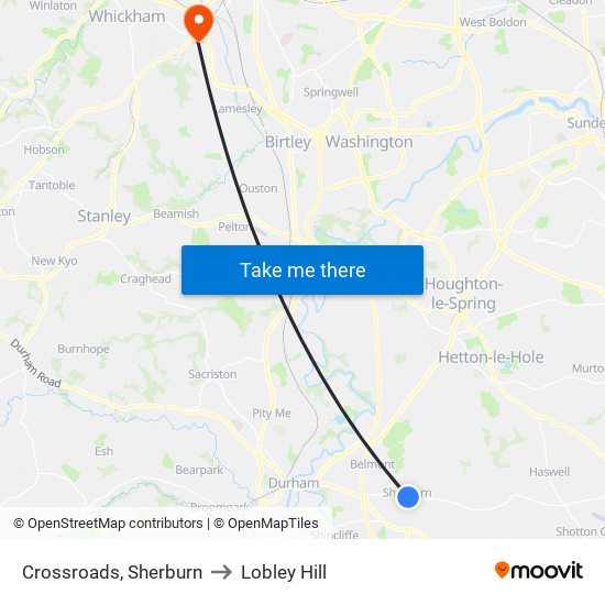 Crossroads, Sherburn to Lobley Hill map