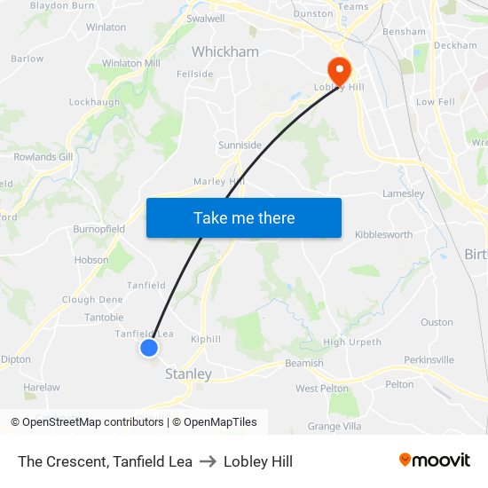 The Crescent, Tanfield Lea to Lobley Hill map