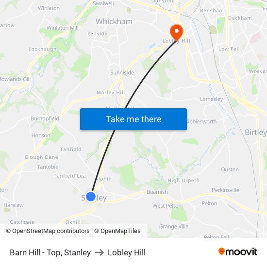 Barn Hill - Top, Stanley to Lobley Hill map