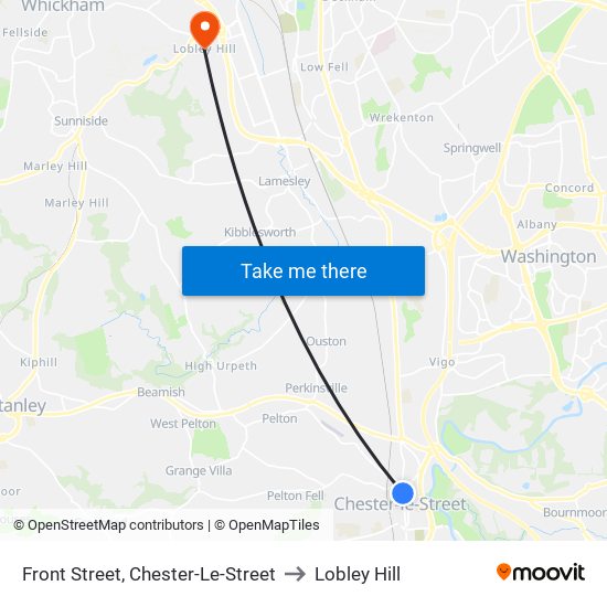 Front Street, Chester-Le-Street to Lobley Hill map