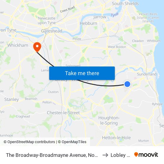 The Broadway-Broadmayne Avenue, Nookside to Lobley Hill map