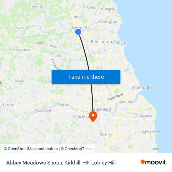 Abbey Meadows Shops, Kirkhill to Lobley Hill map